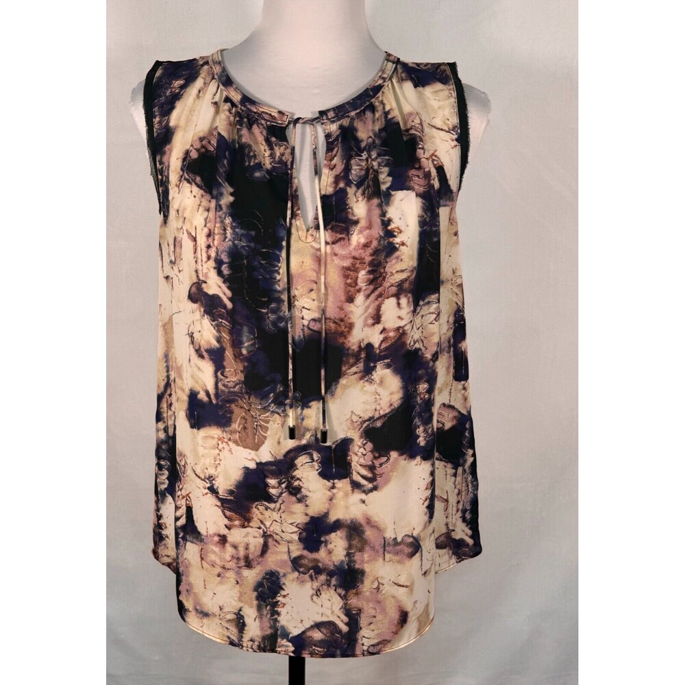Simply Vera Wang Ladies Sz SX Floral Tie Neck Tank Sleeveless Pullover